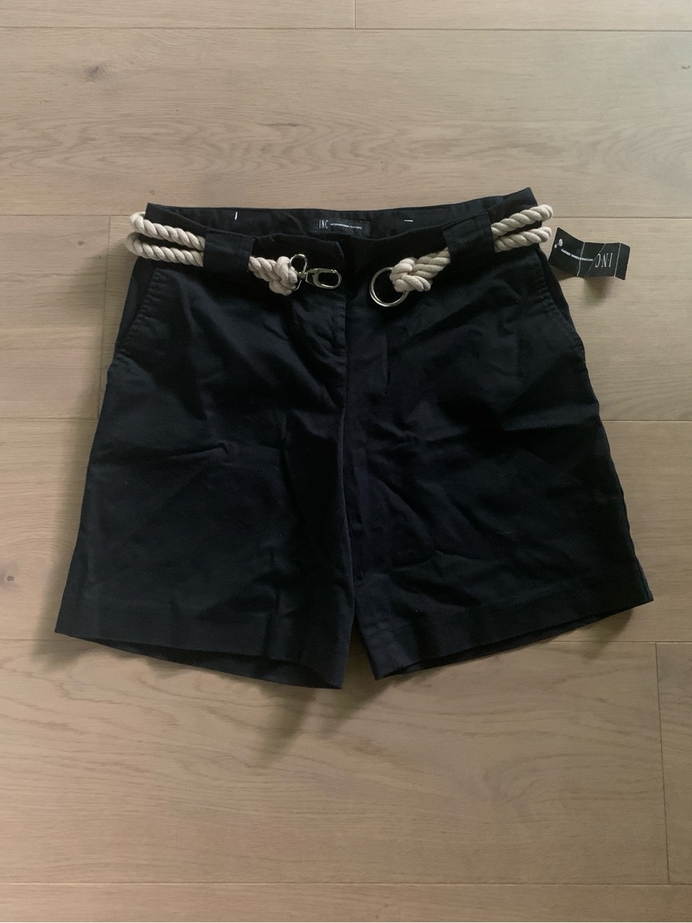 Women's Black high waist Nautical Marine Style Rope-Belt Americana Shorts 4